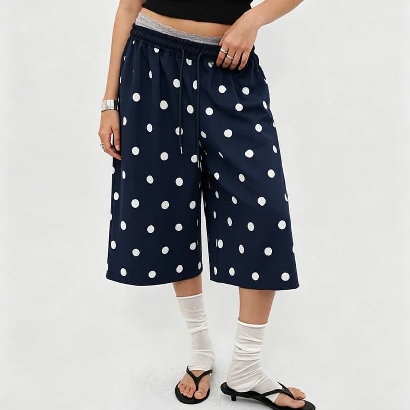 Casual Wide Leg Cropped Sweat Pants Women Drawstring Elastic Waist Raw Hem Loose‑Fit Knee‑Length Culottes Streetwear Trousers