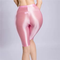 Sexy Women Yoga Pant Oil Glossy Shiny Shpping Leggings Sheer See Through Soft Elastic Casual Tight Knee-Length Shorts