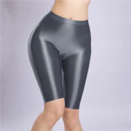 Sexy Women Yoga Pant Oil Glossy Shiny Shpping Leggings Sheer See Through Soft Elastic Casual Tight Knee-Length Shorts