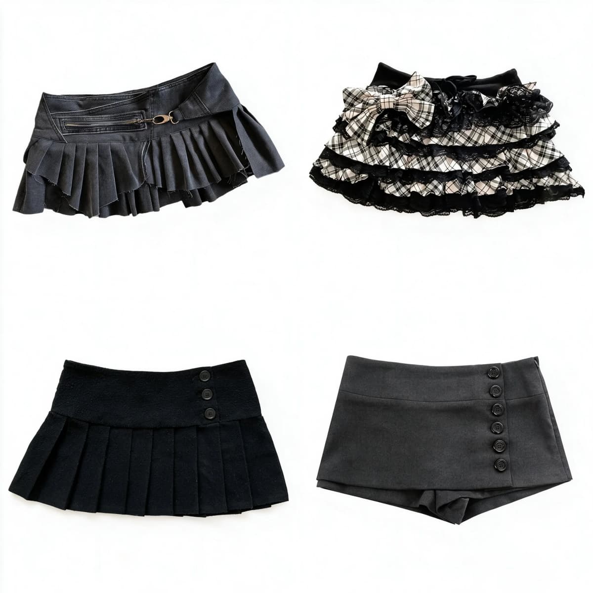 Y2K Gothic Mini Skirt Women Low Waist Pleated Plaid Lace Skirt Button Skort Punk Streetwear Preppy Club Outfits Sexy Short Skirt