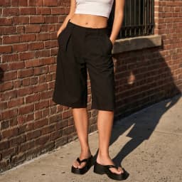 Lamuusaa Women Bermuda Shorts y2k Clothes Solid Color High Waist Knee Length Shorts with Pockets 2000s Clothing Streetwear