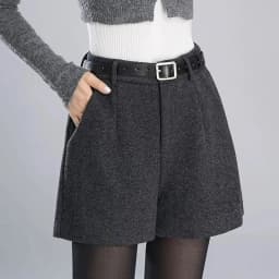 Women's High Waisted Woolen Shorts For Autumn Winter 2026 New Black Loose Casual Wide Leg A-line Boot Pants Female