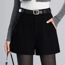 Women's High Waisted Woolen Shorts For Autumn Winter 2026 New Black Loose Casual Wide Leg A-line Boot Pants Female