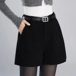 Women's High Waisted Woolen Shorts For Autumn Winter 2026 New Black Loose Casual Wide Leg A-line Boot Pants Female