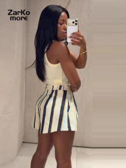 Fashion Women's Contrasting Striped Short Loose High Waisted Button All-match Mini Shorts 2026 Summer Lady Holiday Beach Clothes