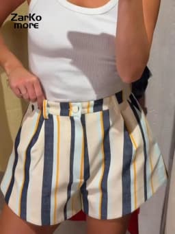 Fashion Women's Contrasting Striped Short Loose High Waisted Button All-match Mini Shorts 2026 Summer Lady Holiday Beach Clothes