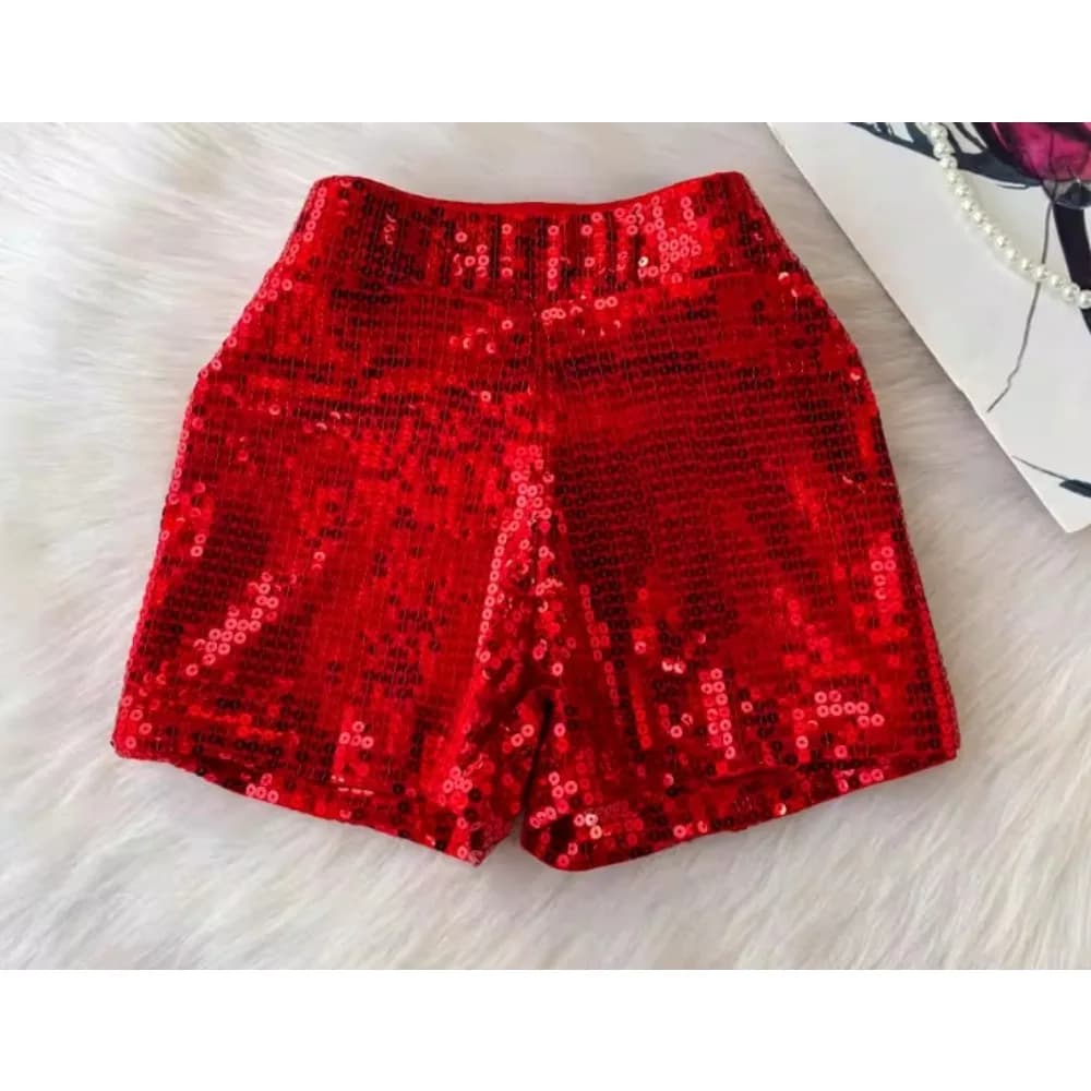 Basics Vintage High Waist Chic Glitter Sequin Short Pants Hotsweet Fashion Streetwear Club High Street Women Casual Clothing