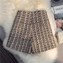 Vintage Plaid Women Tweed Shorts Spring High Waist Office Lady Casual A Line Pants Y2K Harajuku All Match Blend Wide Leg Shorts