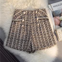 Vintage Plaid Women Tweed Shorts Spring High Waist Office Lady Casual A Line Pants Y2K Harajuku All Match Blend Wide Leg Shorts