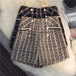 Vintage Plaid Women Tweed Shorts Spring High Waist Office Lady Casual A Line Pants Y2K Harajuku All Match Blend Wide Leg Shorts
