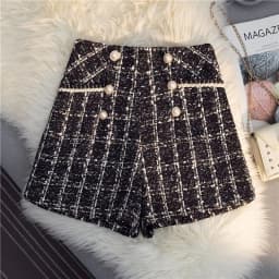 Vintage Plaid Women Tweed Shorts Spring High Waist Office Lady Casual A Line Pants Y2K Harajuku All Match Blend Wide Leg Shorts
