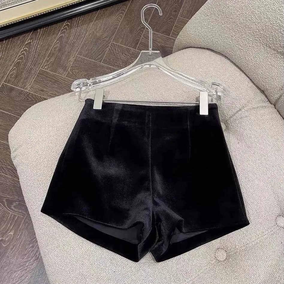 Wide Leg Black Velvet Shorts Pantalones Cortos De Mujer Shorts Feminino Femme Autumn Winter Ropa Mujer High Waisted