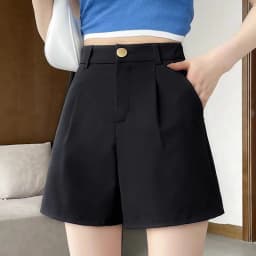 Summer Black Suit Shorts for Women Solid All-Match Casual Button Zipper A-Line Shorts Fashion Office Lady Commute Short Pants