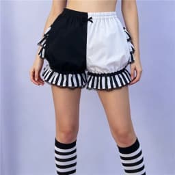 Women Lolita Bloomers Shorts Color Patchwork Ruffled Lace Hem Elastic Waist Pumpkin Pantalettes Sweet Gothic Cosplay Short Pants