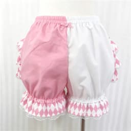Women Lolita Bloomers Shorts Color Patchwork Ruffled Lace Hem Elastic Waist Pumpkin Pantalettes Sweet Gothic Cosplay Short Pants