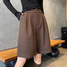 Vintage Autumn Winter Woolen Bermuda Shorts Women Elastic High Waist Loose Casual Grey Shorts Female 2025 New Pocket Shorts