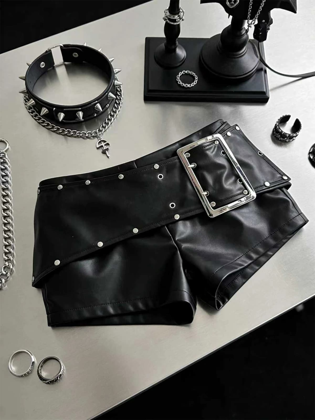 Women Black Gothic Emo Y2K Mini Shorts Sexy Wide Belt Leather Short Pants Low Waist Bodycon Shorts Micro Boot Short Summer 2026