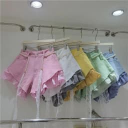 2026 Summer New Candy-colored Denim Plaid Shorts for Women High-waisted Loose Design with A Belt Booty Shorts