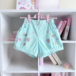 Japaneese Y2K Kawaii Cartoon Bunny Print Women Casual Shorts Women Elastic Waist Bottoms Pocket Rolled Hem Casual Shorts