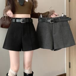 2025 Streetwear Woolen Winter Shorts Woman Casual Loose Wide Leg Short Pants Femme With Belt Booty Grey Black Cargo Shorts Women