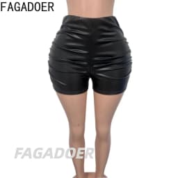 FAGADOER Sexy Leather Shorts Women High Waist Stretchy Ruched Side Bodycon Hot Pants Shiny PU Leather Y2K Clubwear Party Outfit