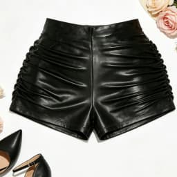 FAGADOER Sexy Leather Shorts Women High Waist Stretchy Ruched Side Bodycon Hot Pants Shiny PU Leather Y2K Clubwear Party Outfit