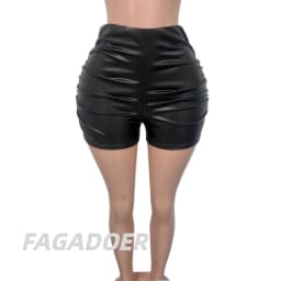 FAGADOER Sexy Leather Shorts Women High Waist Stretchy Ruched Side Bodycon Hot Pants Shiny PU Leather Y2K Clubwear Party Outfit