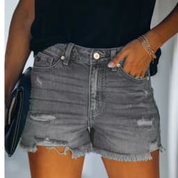 High Waist Shorts Ripped Straight Leg Casual with Summer Distressed High Stretch Streetwear Washed Distressed Wash Women Shorts