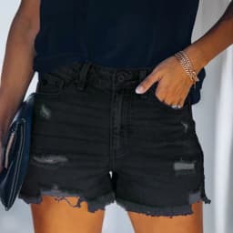 High Waist Shorts Ripped Straight Leg Casual with Summer Distressed High Stretch Streetwear Washed Distressed Wash Women Shorts