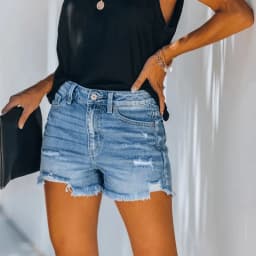 High Waist Shorts Ripped Straight Leg Casual with Summer Distressed High Stretch Streetwear Washed Distressed Wash Women Shorts