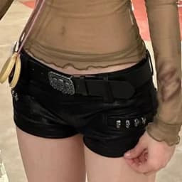 2026 New Women Pu Leather Shorts Y2k Nightclub Low Waist Hip Rivet Booty Shorts Black