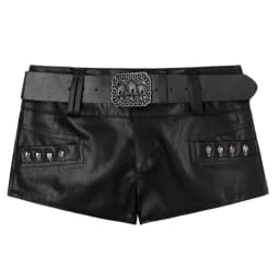 2026 New Women Pu Leather Shorts Y2k Nightclub Low Waist Hip Rivet Booty Shorts Black