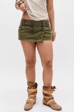 American Y2K retro button military green skirt Harajuku women's washed denim tight low-waist fashion skirt