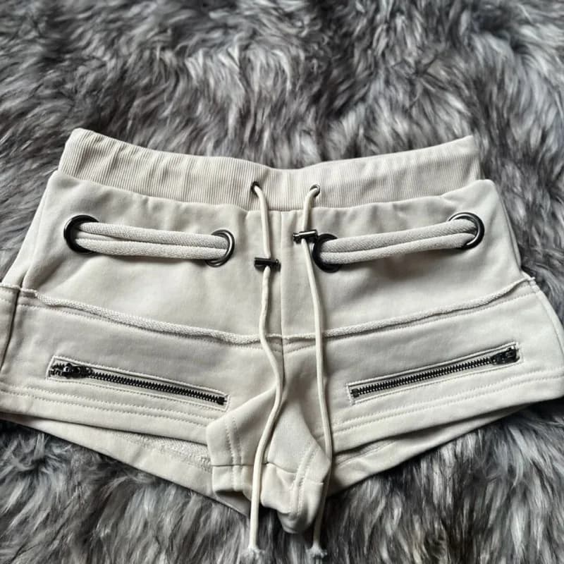 Y2k Clothes Sexy Shorts Mujer Zipper Solid Spring Summer Slim Fit Women Pants Fashion Drawstring Retro Summer Pantalones Cortos