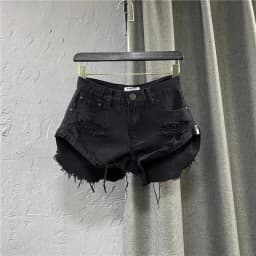 Sexy Low Waisted Denim Shorts for Women Korean Style Loose Ripped Edge Hot Pants Summer Blue A-line Wide Leg Shorts