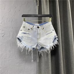 Sexy Low Waisted Denim Shorts for Women Korean Style Loose Ripped Edge Hot Pants Summer Blue A-line Wide Leg Shorts