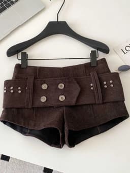 American Retro Corduroy Shorts Women Button Sashes Design Autumn Low Waist Sensual Streetwear Hot Girl Mini Shorts