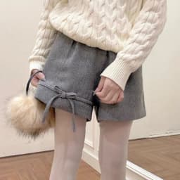 Grey Woolen Wide Leg Shorts for Women Autumn Winter High Waist Versatile Casual Mini Shorts Female Bow Decor Cute Short Pants