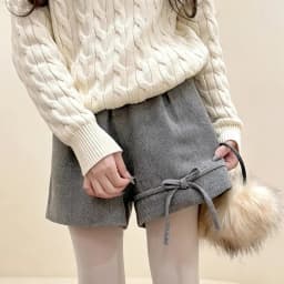 Grey Woolen Wide Leg Shorts for Women Autumn Winter High Waist Versatile Casual Mini Shorts Female Bow Decor Cute Short Pants