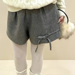 Grey Woolen Wide Leg Shorts for Women Autumn Winter High Waist Versatile Casual Mini Shorts Female Bow Decor Cute Short Pants
