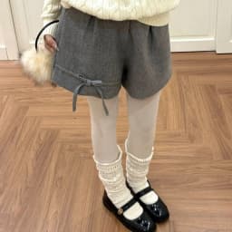 Grey Woolen Wide Leg Shorts for Women Autumn Winter High Waist Versatile Casual Mini Shorts Female Bow Decor Cute Short Pants