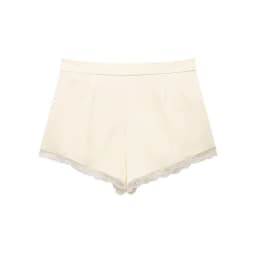 European and American style spring new women's casual style front pleated mid waist lace embellished satin texture shorts