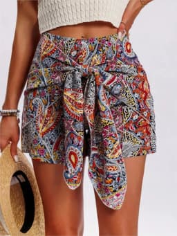 Vacation Style Woman Shorts 2025 Summer Trendy Latest Casual Vintage Boho Tribal Floral Printed High Waist Wide Leg Ladies Pants