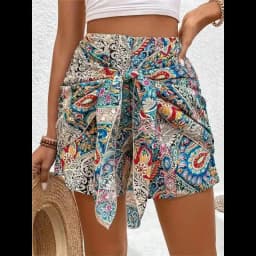 Vacation Style Woman Shorts 2025 Summer Trendy Latest Casual Vintage Boho Tribal Floral Printed High Waist Wide Leg Ladies Pants