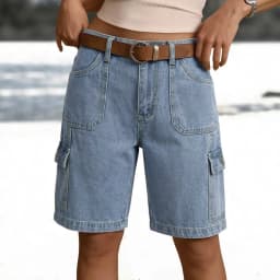 High Waist Pocket Shorts Distressed with Streetwear Retro Pockets Straight Leg Washed Finish No Stretch Summer Wash Women Shorts