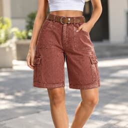 High Waist Pocket Shorts Distressed with Streetwear Retro Pockets Straight Leg Washed Finish No Stretch Summer Wash Women Shorts