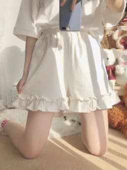 Women's Ruffled Wide Leg Pants Summer Sweet Y2k Aesthetic Shorts High Waist White Japanese Shorts Pantalones Cortos De Mujer