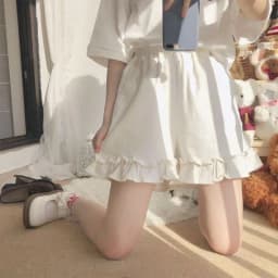 Women's Ruffled Wide Leg Pants Summer Sweet Y2k Aesthetic Shorts High Waist White Japanese Shorts Pantalones Cortos De Mujer
