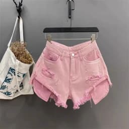 Korean Vintage Blue Sexy Ripped Jeans for Women Patchwork A-line High-waisted Denim Ultra Shorts