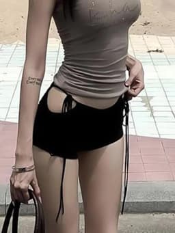 Versatile Hot Girl High Waist Strap Shorts Women's Summer Black Hot Pants Unique Casual Pants